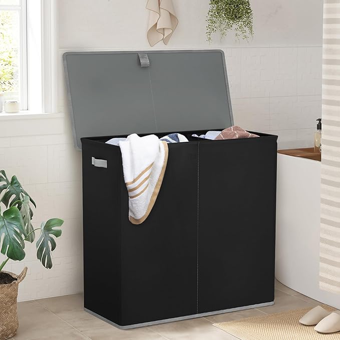 WOWLIVE Laundry Hamper with Lid,180L Large Laundry Basket 3 Section with Removable Washing Bags,Collapsible Waterproof Dirty Clothes Hamper for Laundry Room Bathroom Dorm,Black