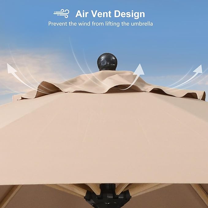 PURPLE LEAF 9 Feet Patio Umbrella Outdoor Table Umbrella Aluminum Round Market Umbrella with Push Button Tilt & 8 Sturdy Ribs and Crank Commercial Sun Umbrella for Garden Patio Balcony, Taupe