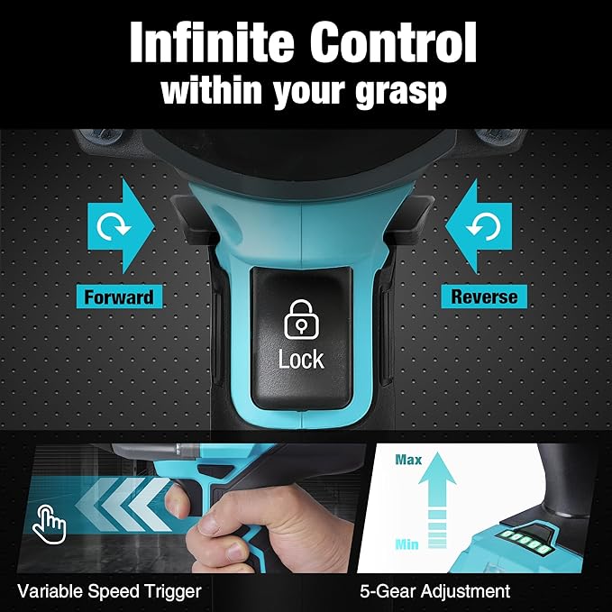 DURATECH 1/2 Inch 20V Cordless Impact Wrench, 600 Ft-Lbs, 5 Settings, Brushless Motor, Fast Charge 4.0Ah Li-ion Battery, Sockets Included