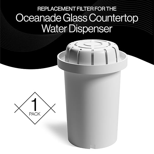Filter Replacement for oceanade 9 Liter Glass Countertop Water Filter - 9L (2.25 Gallon) Alkaline Water Purifier - No Electricity, Plumbing Needed - Home Counter Top Filtration Dispenser 1 Pack