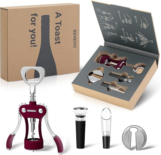 Wine Opener Gift Set Premium Wing Corkscrew Wine Bottle Opener with Multifunctional Bottles Opener, Wine Foil Cutter, Wine Vacuum Stopper, Wine Aerator Pourer Upgrade for Wine Lovers Man Woman