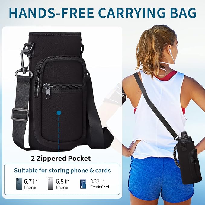 Insulated Water Bottle 40OZ - Cold-48h Hot-24h, Sweat-Proof, Large Stainless Water Bottle with Paracord Handle, Straw Spout Lid, Carrying Pouch & Protective Boot, Office Gym Flask Waterbottle