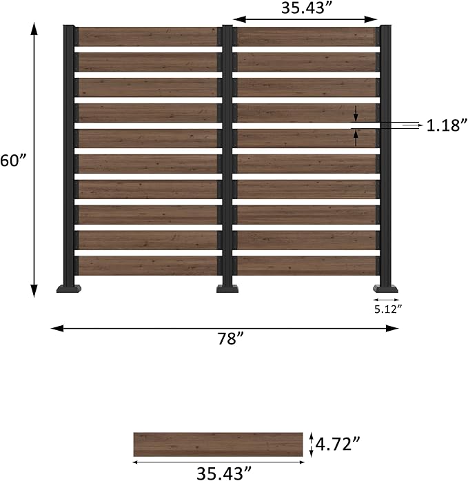78” W x 60” H Wooden Air Conditioner Fences for Hard Ground & Soft Ground, 2 Outdoor Garden Fences, Privacy Screen Panels with Aluminum Stakes, Trash Can Pool Equipment Enclosure, Brown