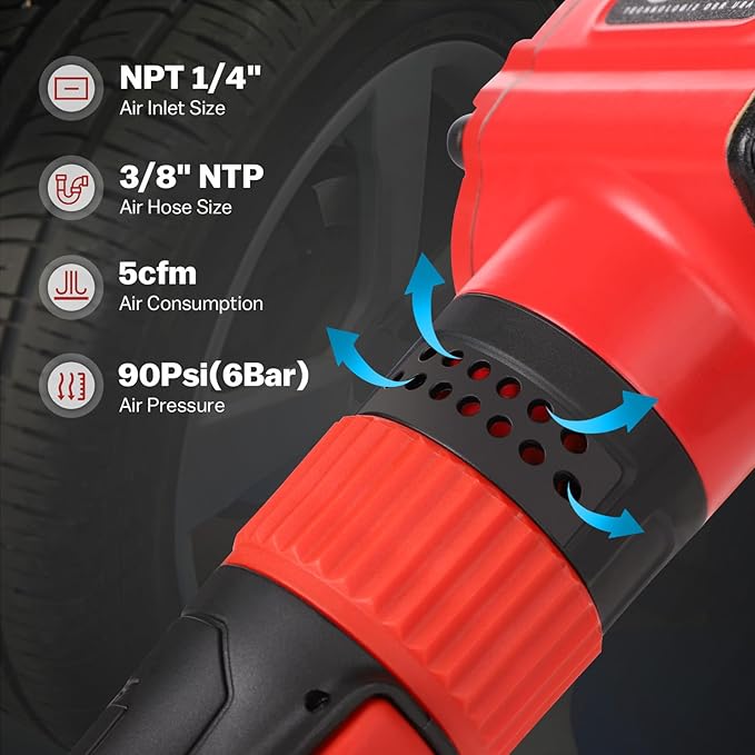 XIIW 1/2'' Angle Impact Wrench, Max Torque 910 ft-lbs, Compact Lightweight 3.63 lb Design, Heavy Duty 7500RPM 1/2 Mini Air Impact Gun Driver, Twin Hammer Pneumatic Tool