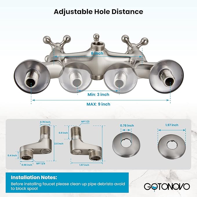 gotonovo Clawfoot Bathtub Faucet Tub Filler with Hand Held Shower Faucet Set Victorian Double Cross Handle 6 Inch Center Adjustable Swing Arms Tub Mount Short Adapter Brushed Nickel