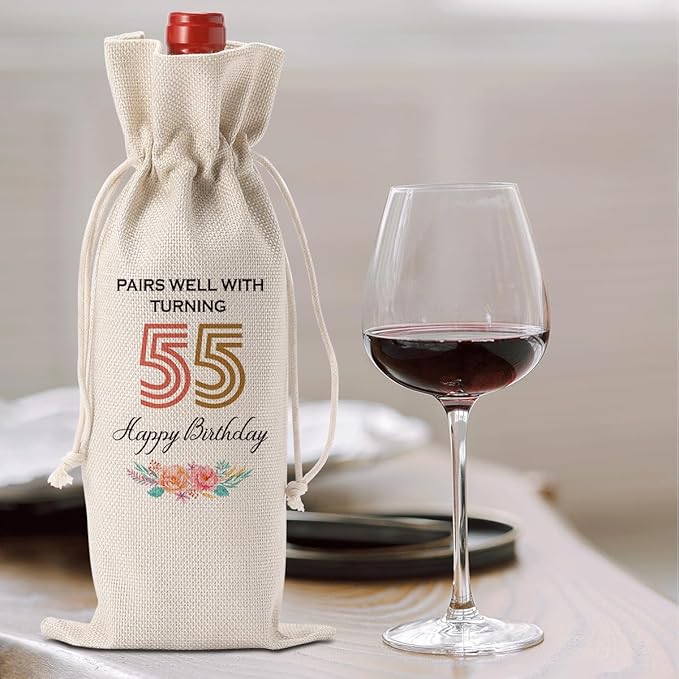Funny 55th Birthday Gifts for Women Men Wine Bag, Happy Anniversary 55th birthday Party Decorations for Woman Men Wine Bags, 55 Year Old Birthday Gift Ideas Wine Bottle Bag