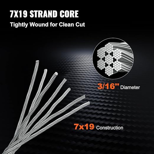 VEVOR 3/16 Stainless Steel Cable 500FT, T304 3700 LBS Breaking Strength Cable Railing System Wire Rope Aircraft Deck Railing Kit Fence Wire
