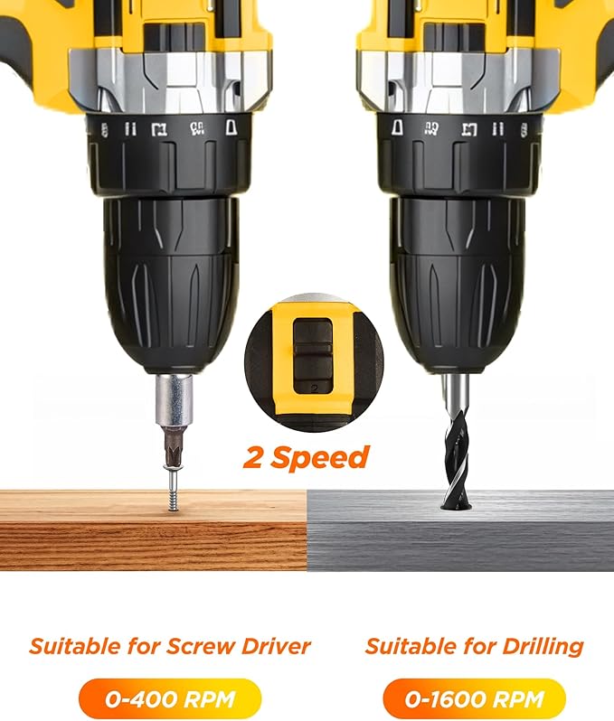 Cordless Drill Set, KELNOW 21V PowerDrill with Power Pack and Charger, 3/8-Inch Keyless Chuck ElectricDrill, 25+1 Position, 2 Speed, 27pcs Drilldriver Bits Tool Drills for DIY Projects