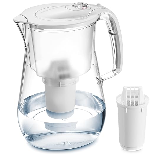 Nakii by Aquaphor Elegant Water Filter Pitcher, Powerful Ion and Aquelen Filtration System, Long Lasting Filter, Filters Chlorine, Lead, Heavy Metal, Remove Lime-scale, Filter Change Indicator, 17 Cup