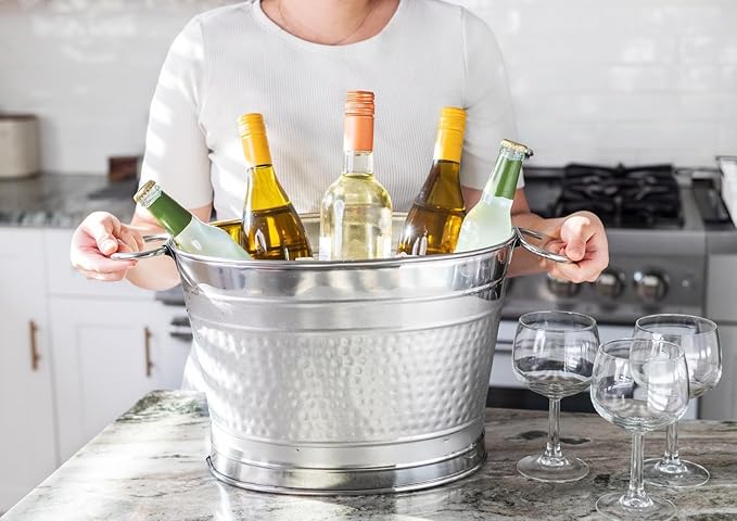 Insulated Beverage Tub for Parties Stainless Steel Drink Tub Cooler Ice Bucket for Hosting Parties Drink Bucket with Handles Wine Bucket Single Wall Ice Bucket