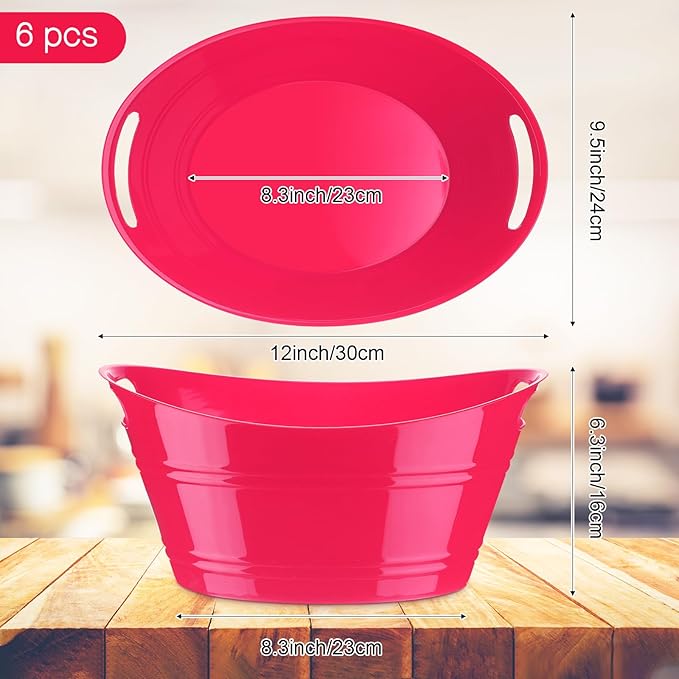 6 Pieces Ice Buckets Bulk, Plastic Ice Buckets with Handles, Oval Storage Tub, Large Capacity Ice Drink Bucket for Party Bar Wine Beer Champagne Beverage Bottle Cooler (Fresh Color,4.5 Liter)