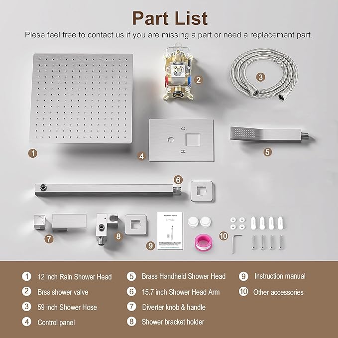JOMEOO® 12 Inch Brushed Nickel Shower System, Wall Mounted High Pressure Rain Shower Head with Handheld Sprayer, Bathroom Luxury Rainfull Shower Head Shower Faucet Set Rough in Valve Body and Trim