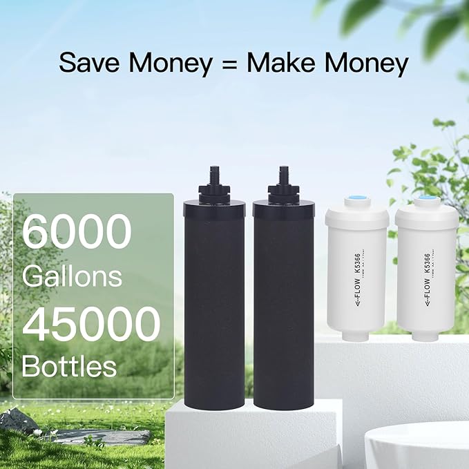 NSF/ANSI 375 Certified Water Filter, Replacement for Berkey® BB9-2® Black Filters & PF-2® Fluoride Filters Purification Elements and Berkey® Gravity Filter System, Pack of 4