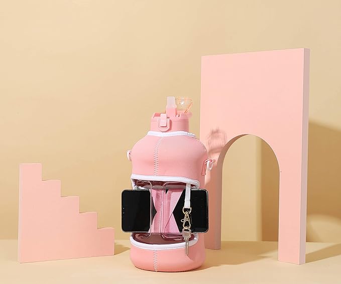 H2O Capsule 2.2L Half Gallon Water Bottle with Storage Sleeve and Covered Straw Lid – BPA Free Large Reusable Drink Container with Handle - Big Sports Jug, 2.2 Liter (74 Ounce)