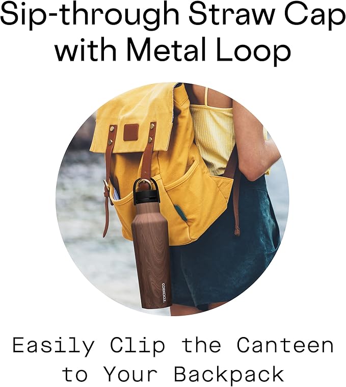 Corkcicle Sport Canteen Insulated Tumbler, Walnut Wood, 20 oz – Reusable Water Bottle Keeps Beverages Cold for 25 Hours & Hot 12 Hours – Cupholder Friendly Tumbler with Screw-On Cap