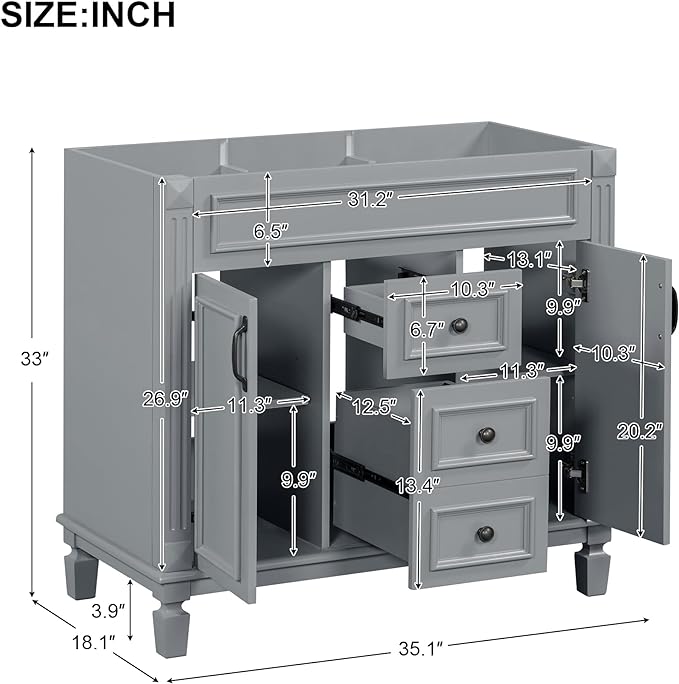 Marzzi 36"" Bathroom Vanity with Sink & Matching Medicine Cabinet, 36 inch Bathroom Vanity Storage Cabinet with Sink Top, 2 Drawers, and Mirror Cabinet, Grey