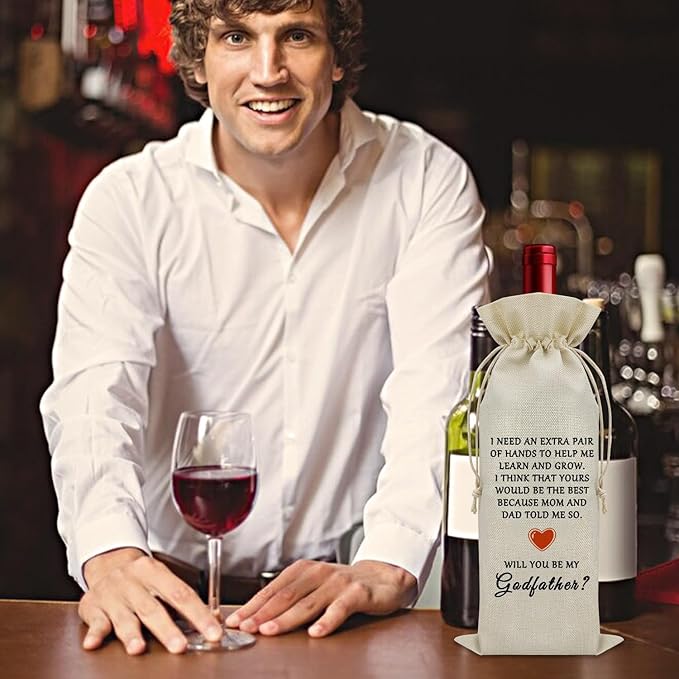 Godfather Proposal Gift Wine Bag Will You Be My Godfather Gift Ideas Godfather Baptism Gift Wine Bottle Decoration Bag Godfather Gifts from Godchild Christening Gift from Godfather