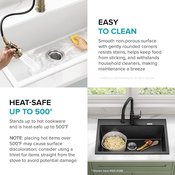 KRAUS Quarza 31-inch Granite Drop-In/Undermount Single Bowl White Kitchen Sink, KGD-412BWHITE