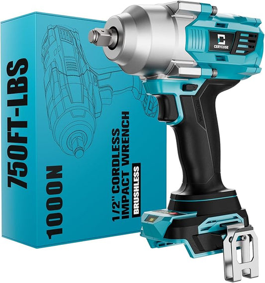 Cordless Impact Wrench 1/2 inch for Makita 18v Battery – Brushless High Torque Impact Driver Gun with 750Ft-lbs Torque, LED Work Light, Ergonomic Design for Heavy-Duty Performance(no battery)