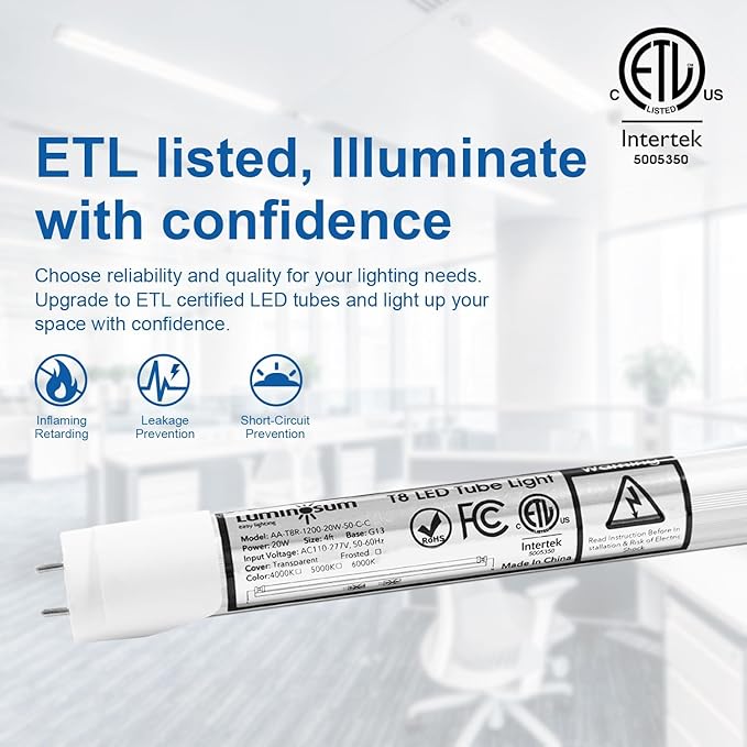 T8 LED Tube Light Bulbs 4 Foot 20W 40W Equivalent, 6000K Cool White 2000LM, T8 T10 T12 Fluorescent Replacement, Dual-end Powered Ballast Bypass, Frosted Cover ETL Listed for Garage 16-Pack