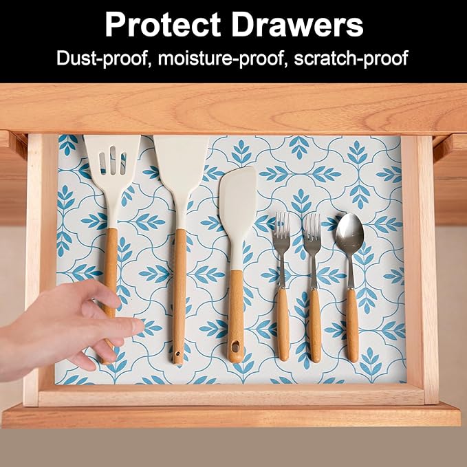 Cooyes Shelf Liner Drawer Liners, Shelf Liners for Kitchen Cabinets, Non Adhesive Cabinet Liner, EVA Waterproof Durable Non-Slip Refrigerator Liners for Kitchen, Drawer