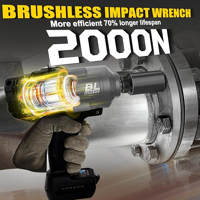 Cordless Impact Wrench 1/2" for Dewalt 20V Battery, Impact Wrench 1500FT-LBS(2000N.m) High Torque Brushless Electric Impact, with 4 Modes Power Impact Driver for Car, Truck, Mower (No Battery)