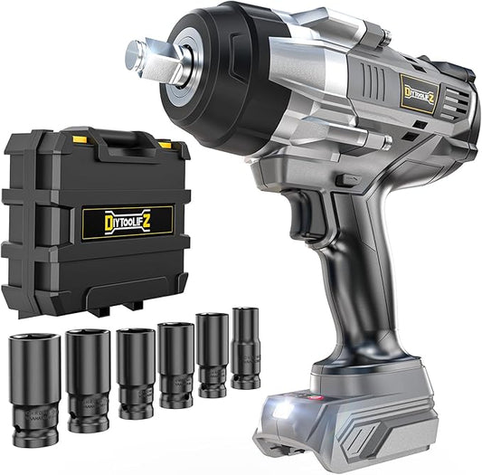 Cordless Impact Wrench 1/2 inch Compatible with Dewalt 20v Battery, 1700 Ft-lbs High Torque Impact Driver with 6Pcs Sockets & Storage Case, Brushless Electric Impact Gun with 4-Speed & LED Light