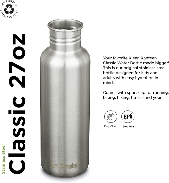 Klean Kanteen Classic 27oz (w/Sport Cap) Brushed Stainless