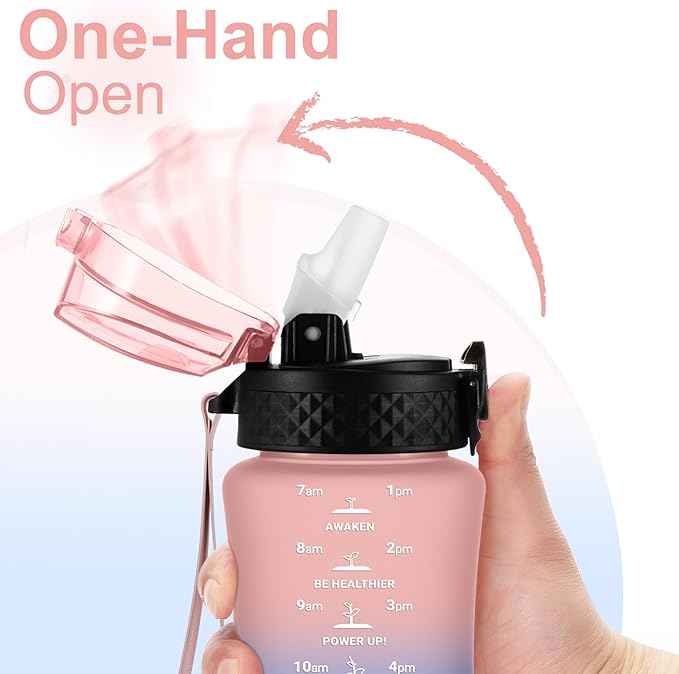 GOPPUS Kids Water Bottle with Straw Spout Lid 10pcs Stickers 12 oz Leak-proof BPA Free Motivational Time Marker Tritan Plastic Water Bottles for Girls Boys School Sports