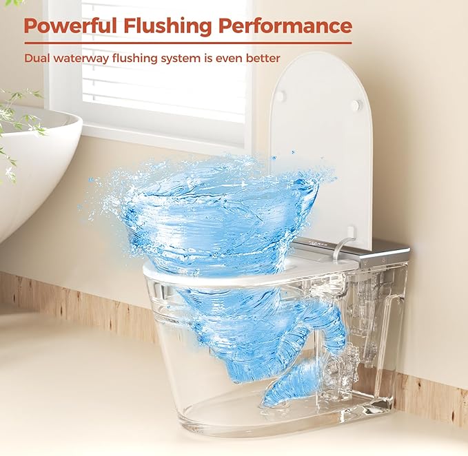 Smart Toilet, One Piece Toilet with Bidet Built in, Modern Tankless Toilet with Heated Toilet Seat, Bidet Warm Water, Dryer, Auto Toilet Flushing, Foot Sensor Operation