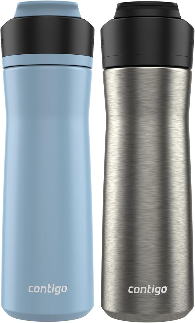 Contigo Ashland Chill 2.0 Water Bottle, 24 oz, 2-Pack, Glacier; Stainless steel w/Licorice