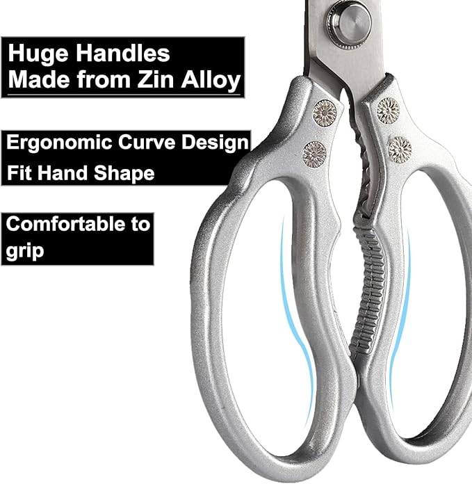 Kitchen Scissors, Heavy Duty Sharp Kitchen Shears Dishwasher Safe, Kitchen Gadgets Cooking Shears for Kitchen Meat Chicken Fish Poultry Herb Bread (Silver)