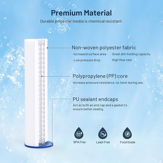 Whole House Water Filter Cartridge Replacement for Well Water, 5 Micron Water Filter 10" x 2.5" Pleated Sediment Water Filter Compatible with R50, WFPFC3002, W50PE, WB-50W, WHKF-WHPL - 6 Pack