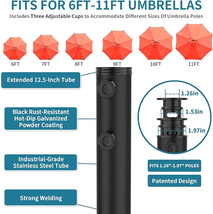 Heavy-Duty Umbrella Base with Wheels,150lb Capacity Fillable Planter Umbrella Stand, Rust-proof Steel Umbrella Holder with Handle & Anti-Collapse Pads, for Outdoor, Patio, Garden, Deck, Poolside, Lawn