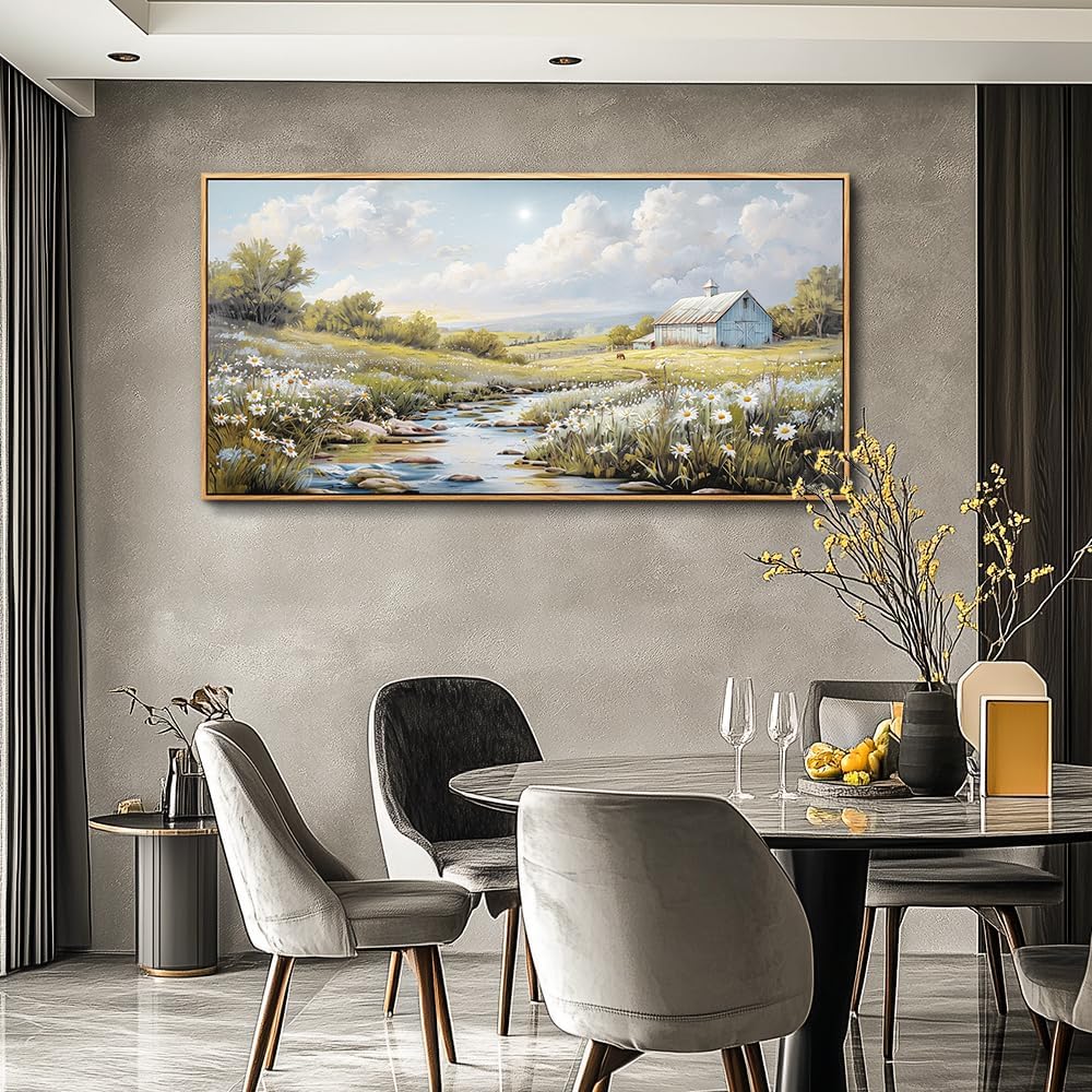 PHAOHUAXM Wood Framed Wall Art For Living Room Large Canvas Wall Decor For Bedroom Flower Watercolour Painting Office Decor Countryside Scenery Wall Picture Printing Artwork Home Decor 20x40 In