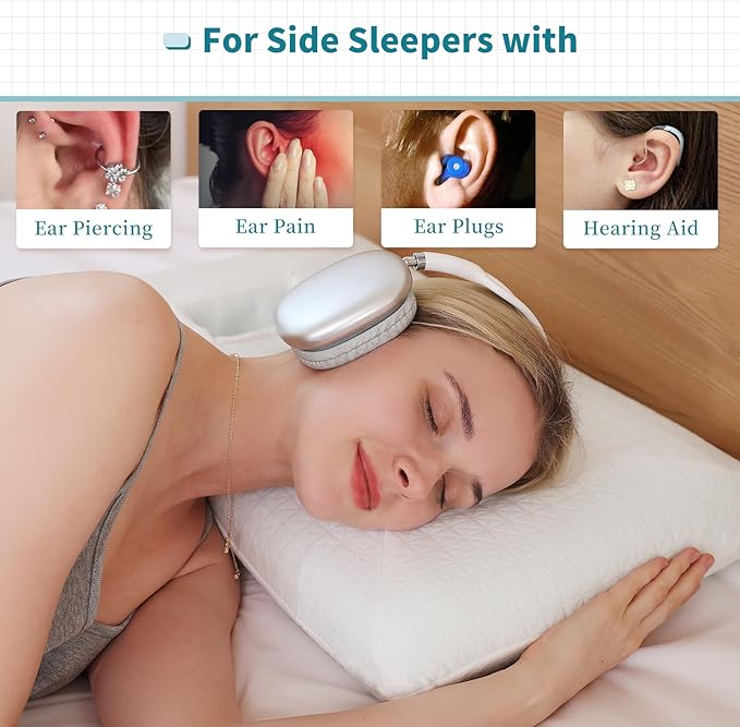 HAVARGO Ear Pillows with Holes for Ear Pain, Ear Piercing Pillow for Side Sleeping, Cooling Memory Foam Pillow for Pierced Ears Side Sleepers (SofterVersion)