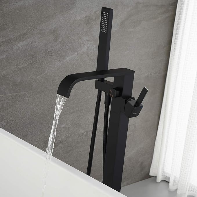 Freestanding Bathtub Faucet Tub Filler Black Floor Mount Bathroom Faucets Brass Single Handle with Hand Shower
