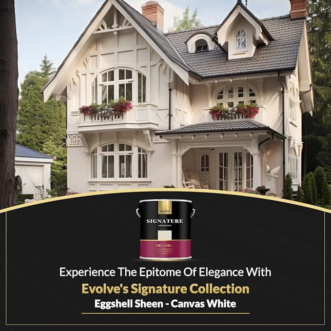 EVOLVE Signature Paint & Primer: Luxury Paint & Primer for Indoor & Outdoor Surfaces, Minimal Odor, Eggshell Sheen (Canvas White, 1 Gallon)