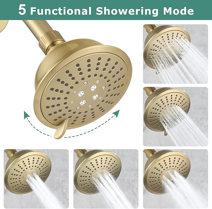 PARLOS Shower Faucet with Valve, Single-Handle Shower Trim Kit with 5-Spray Touch-Clean Shower Head, Wall Mounted Shower Faucets Sets Complete, 1436708