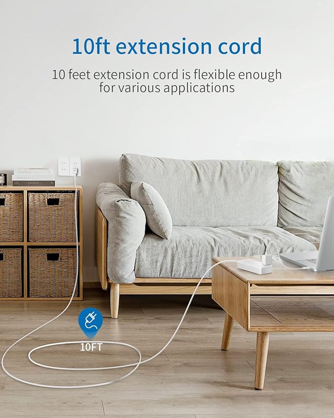 NTONPOWER 2 Prong Power Strip with 10ft Extension Cord, 2100J Surge Protector 1875W with 6 Outlets 4 USB Ports (2 USB C), 3 Prong Outlet Adapter, Wall Mount for Non-Grounded Plug, Ideal for Old House