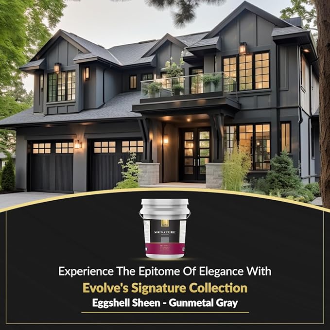 EVOLVE Signature Paint & Primer: Luxury Paint & Primer for Indoor & Outdoor Surfaces, Minimal Odor, Eggshell Sheen (Gunmetal Gray, 5 Gallon)