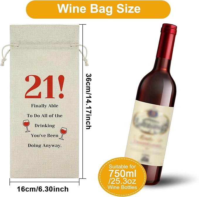 Sazuwu 2PCS Funny 21st Birthday Gifts for Her Wine Bag 21 Year Old Birthday Gifts for Him Happy 21st Birthday Decorations Wine Bottle Storage Bag Born in 2003 Wine Accessories Gifts for Wine Lovers