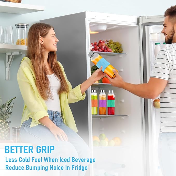 Clear Glass Water Bottles with Silicone Sleeve and Lids 18 oz, Reusable Glass Juice Bottles with Stainless Steel Airtight Cap for Juicing, Leak Proof Drinking Bottles, BPA Free, Set of 10