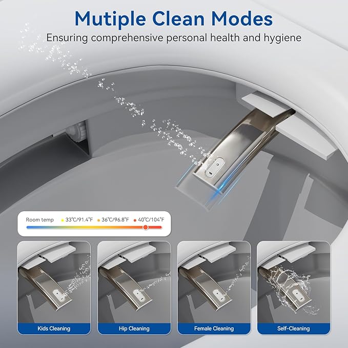 Smart Toilet with Bidet Built In, Elongated Heated Seat, Warm Water & Dryer, One Piece Bidet for Bathrooms, Modern Smart Toilet with Auto Flush, Night Light, LED Display, and Remote Control