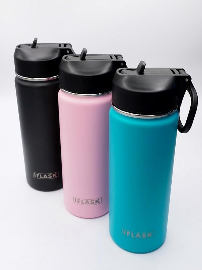 Sport Travel Outdoor Water Bottle with Spout and Straw Lids | Leak Proof | Insulated Stainless Steel Double Walled | BPA and Sweat free | Hot & Cold | For Kids Men & Women (Black, 18 oz)