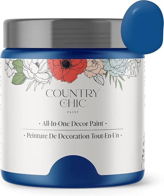 Country Chic All-in-One Chalk Paint for Furniture, Cabinets, Home Decor, Eco-Friendly, Matte Finish, Built-In Primer & Top Coat for Wood, Metal - Bling Bling (Royal Blue) - 4 oz (118 ml)
