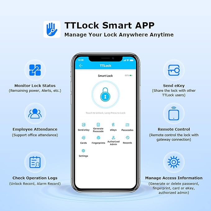 Smart Lock,TFX1 Bluetooth Enabled Fingerprint and Touchscreen Electronic Door Lock|TTLock App Unlock|Keyless Entry|Auto Lock|Fingerprint Door Lock for Home Office Apartment Hotel Garage School(Silver)