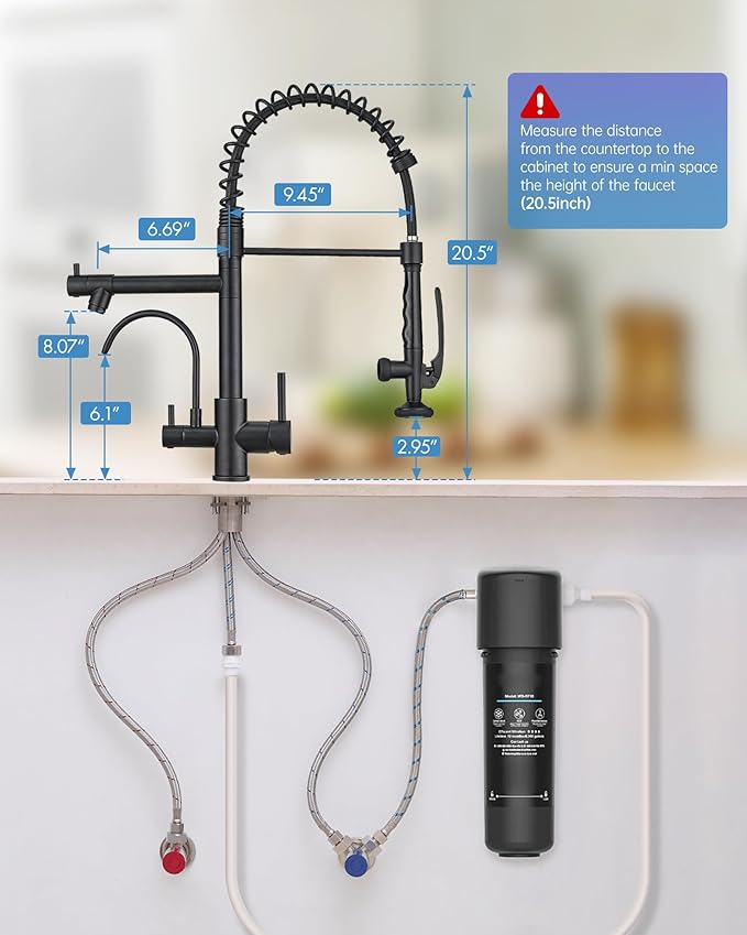 Fapully Commercial 3 Way Kitchen Faucets with Pull Down Sprayer and Water Filler,3 in 1 Kitchen Sink Faucet with Drinking Water Faucet Matte Black