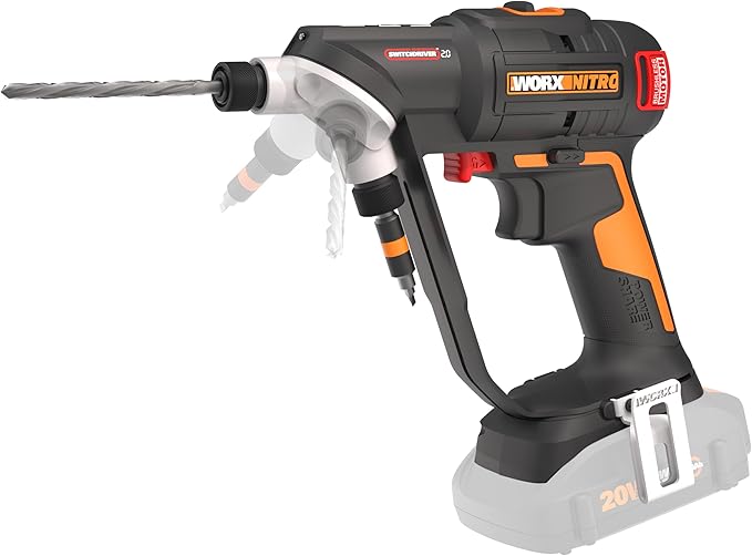 Worx Nitro 20V SwitchDriver 2.0, 2-in-1 Brushless Cordless Drill Driver, Dual 1/4" Chucks, Compact Cordless Drill with Digital Torque Setting - WX177L.9 (Tool Only), Black Orange