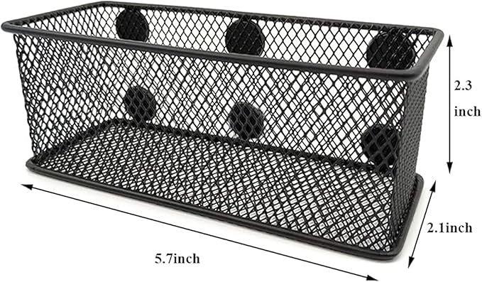 EASEPRES Magnetic Pencil Holder Set of 6 - Black Wire Mesh Storage Baskets Organizer with Strong Magnets - Perfect for Whiteboard, Refrigerator and Locker Accessories